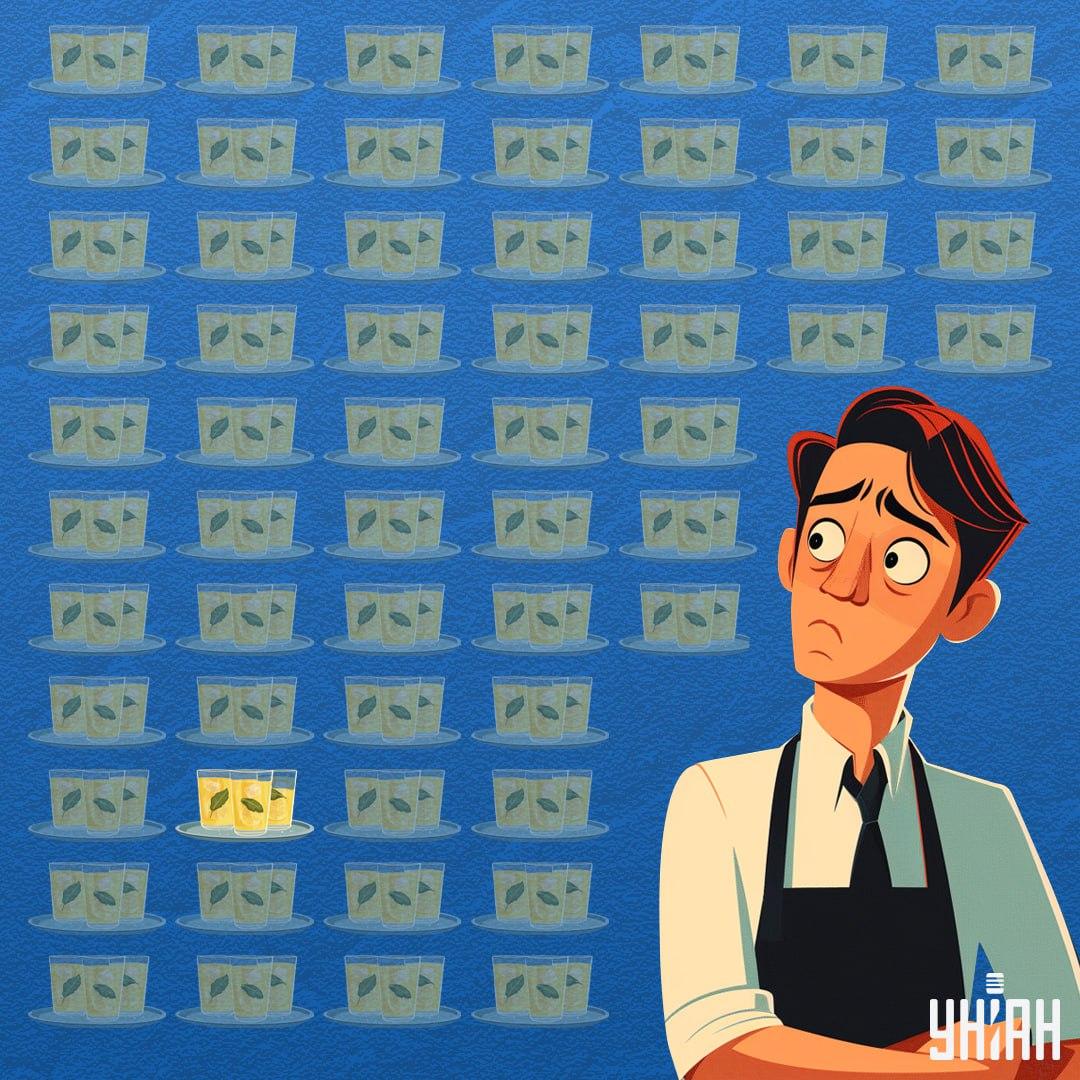 Stiklinė, kurioje buvo mažiau limonado, buvo vaizdo apačioje / Moje koliažas