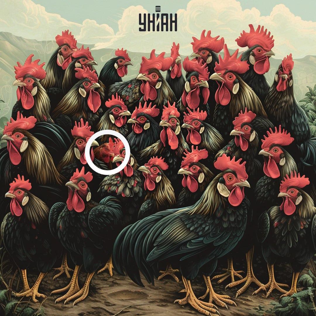 Vištienos šukos nėra tas pats, kas gaidžio / koliažas Moje